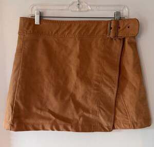 Free People Brown Faux Leather Mini Skirt Belted Boho Western Aesthetic Size 10